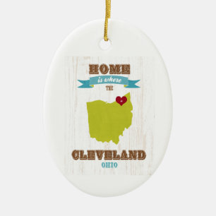 Cleveland, Ohio Map – Home Is Where The Heart I Ceramic Tree Decoration