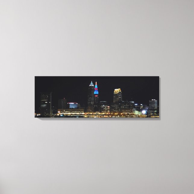 Cleveland Ohio Night Skyline (Red/Blue) Print (Front)