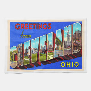 Cleveland Ohio OH Vintage Large Letter Postcard Tea Towel