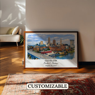 Cleveland Ohio Poster, Watercolor, Custom Poster