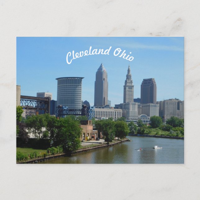 Cleveland, Ohio River Skyline Postcard (Curve) (Front)