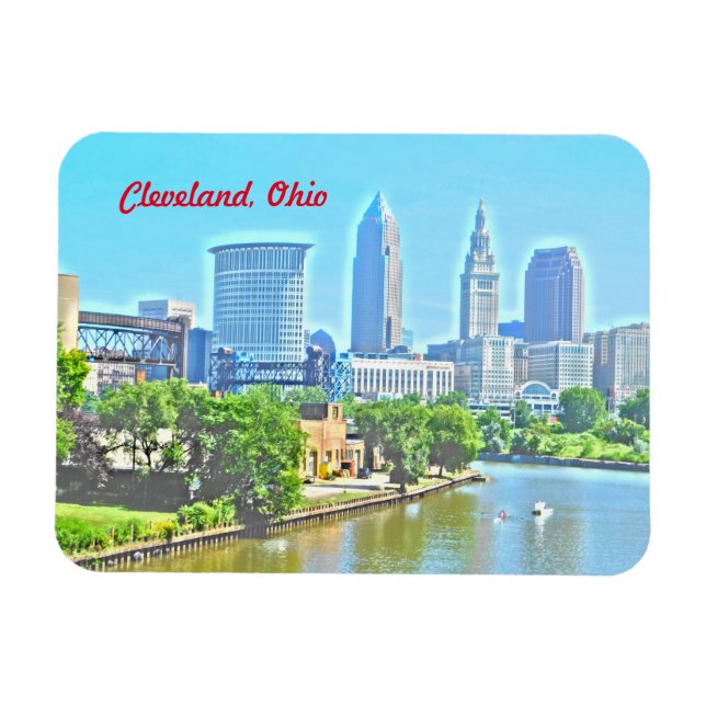 Cleveland Ohio River View (Paint Effect) Magnet (Horizontal)
