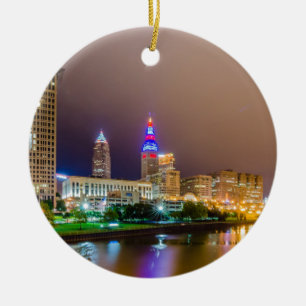 cleveland ohio sity skyline of downtown ceramic tree decoration