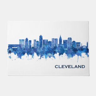 Cleveland Ohio Skyline Blue Doormat