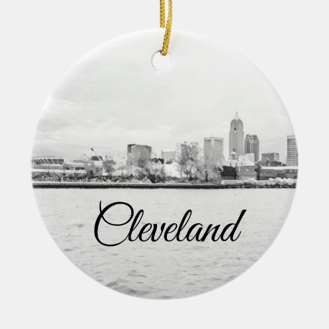 Cleveland Ohio Skyline Ceramic Tree Decoration (Front)