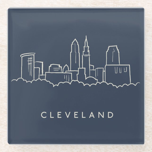 Cleveland Ohio Skyline Glass Coaster (Front)