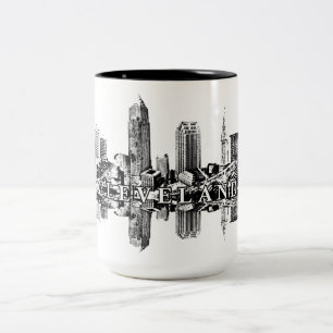 Cleveland, Ohio skyline in black Two-Tone Coffee Mug