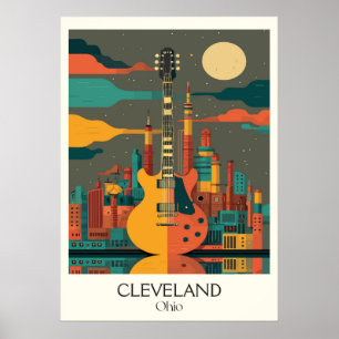 Cleveland Ohio Skyline Rock Roll Capital Lake Erie Poster