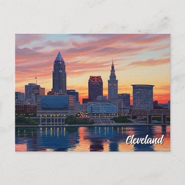 Cleveland Ohio Skyline Sunset Postcard (Front)