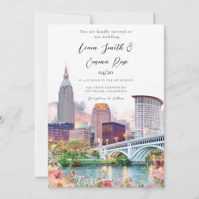 Cleveland Ohio Skyline Wedding Invitation (Front)