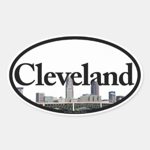 Cleveland, Ohio Skyline with Cleveland in the Sky Oval Sticker