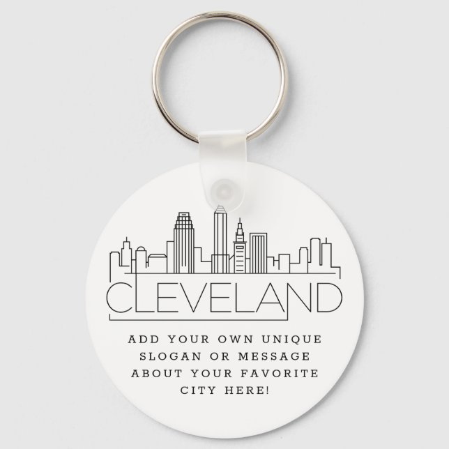 Cleveland, Ohio Stylized Skyline | Custom Slogan Key Ring (Front)