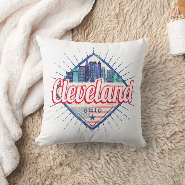 Cleveland Ohio United States Skyline Vintage USA Cushion (Blanket)
