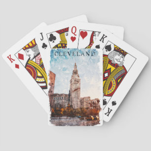 Cleveland Ohio Watercolor City View Playing Cards