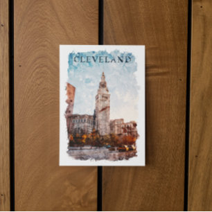 Cleveland Ohio Watercolor City View Postcard