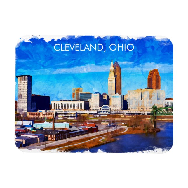 Cleveland Ohio Watercolor Skyline Magnet (Horizontal)