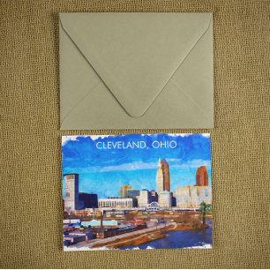 Cleveland Ohio Watercolor Skyline Postcard