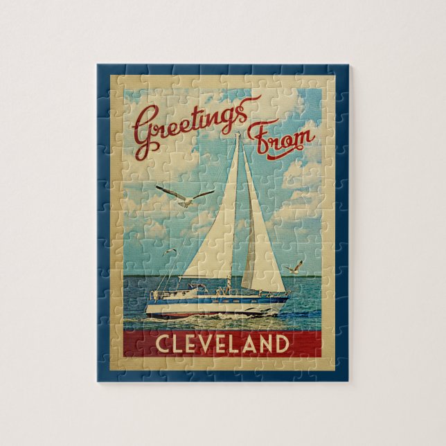 Cleveland Sailboat Vintage Travel Ohio Jigsaw Puzzle (Vertical)