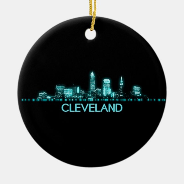 Cleveland Skyline Ceramic Tree Decoration (Front)