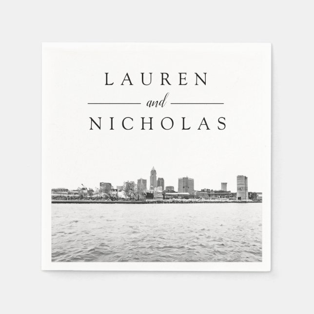 Cleveland Skyline Personalised Wedding Napkins (Front)