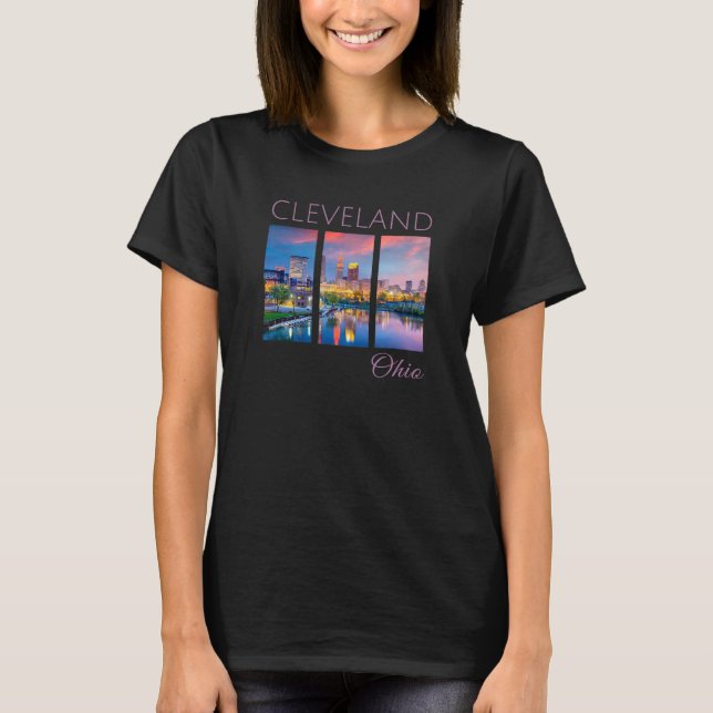 Cleveland Sunset CLE The Land Downtown Skyline Ohi T-Shirt (Front)