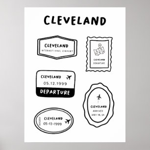 Cleveland - Travel Stamp Collection   Minimalist Poster