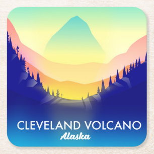 Cleveland Volcano Alaska travel poster Square Paper Coaster