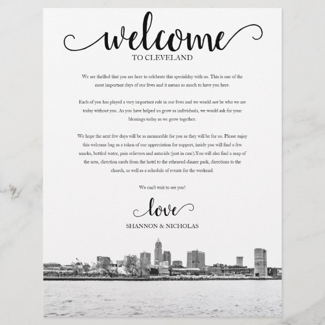 Cleveland Wedding Weekend Welcome Itinerary (Front)