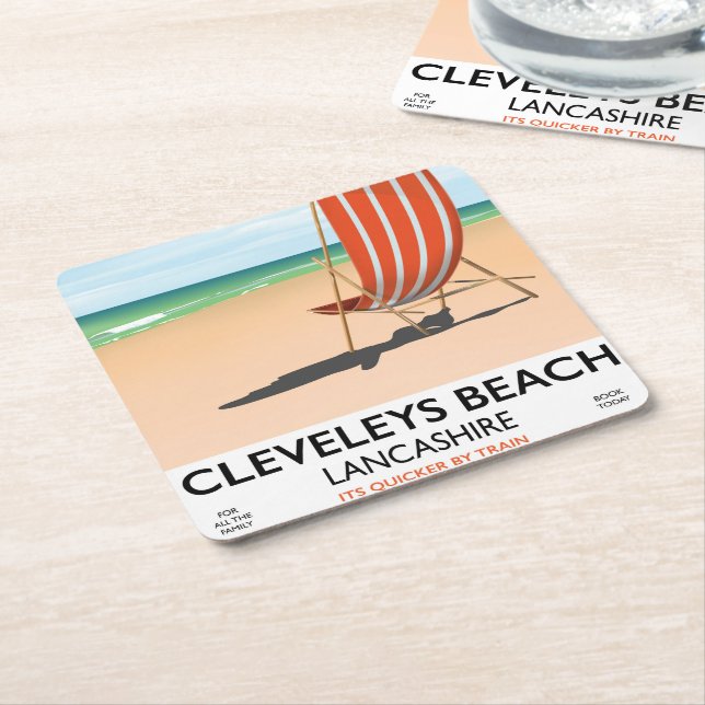 Cleveleys Beach Lancashire seaside poster Square Paper Coaster (Angled)