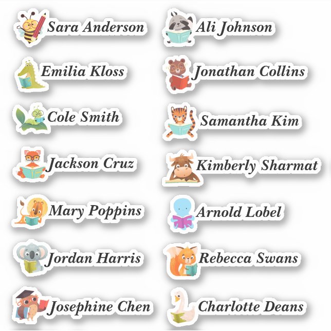 Clever Animals Custom Multiple Name Stickers (Front)