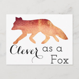 Clever as a Fox Typographical Watercolor Postcard