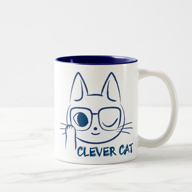 CLEVER CAT(Blue) Two-Tone Coffee Mug (Right)