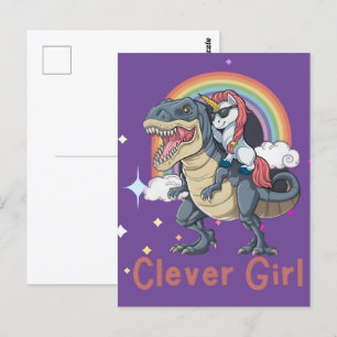 Clever Girl- Unicorn Riding Dinosaur Edition Postcard
