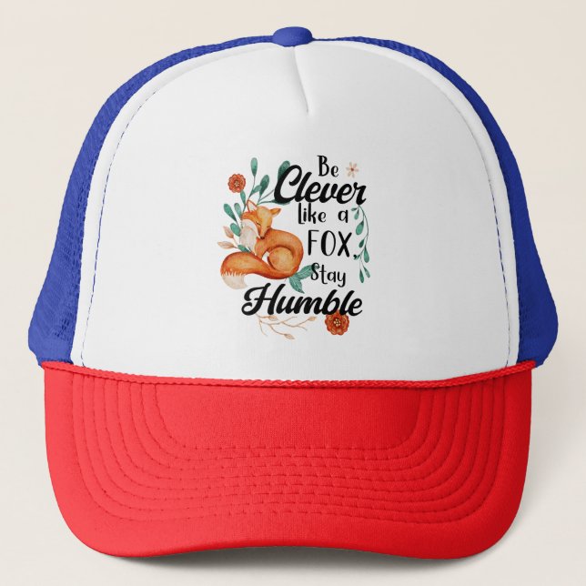 Clever Like Fox Humble, Wildlife Animal Floral Trucker Hat (Front)
