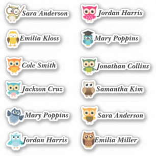 Clever Owls Custom Multiple Name Stickers