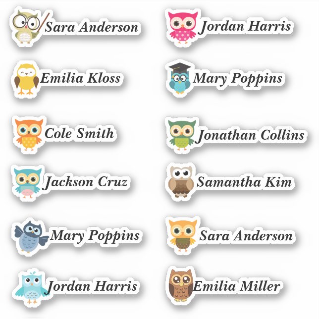 Clever Owls Custom Multiple Name Stickers (Front)