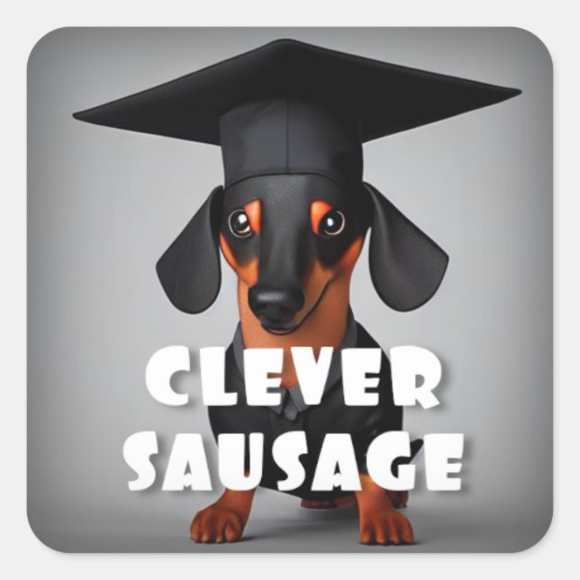 Clever Sausage Dog Square Sticker (Front)