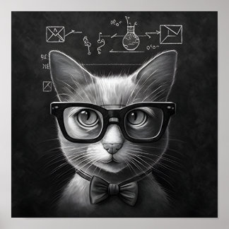 Clever Schrödinger's Cat - Black and White  Poster