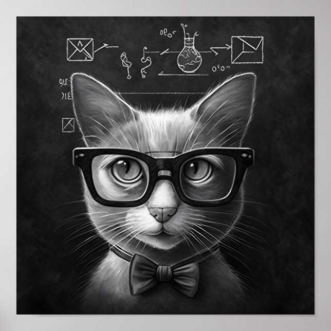 Clever Schrödinger's Cat - Black and White  Poster (Front)