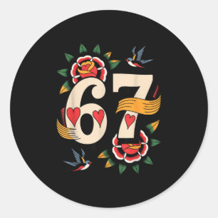 Clic 67 Tattoo Six Seven Valentines Day Ker  Classic Round Sticker