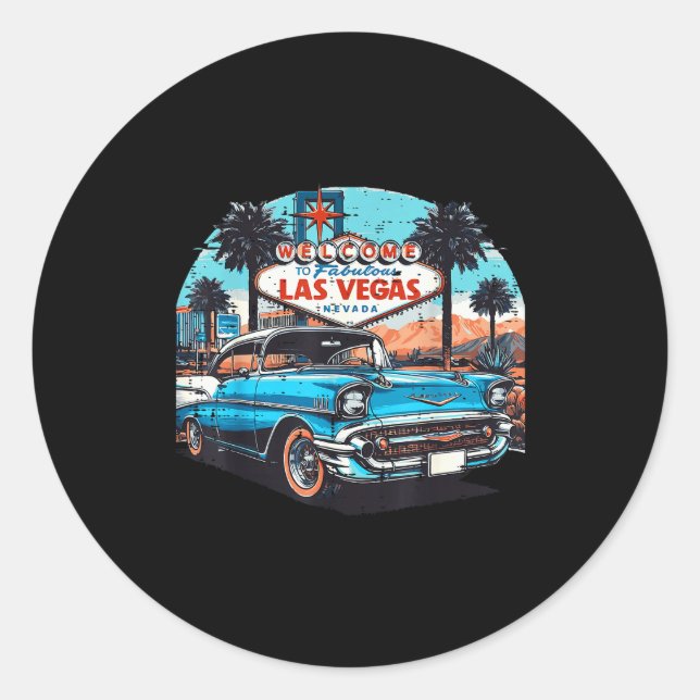 Clic Car Welcome Las Vegas Vacation Summer Men Wom Classic Round Sticker (Front)