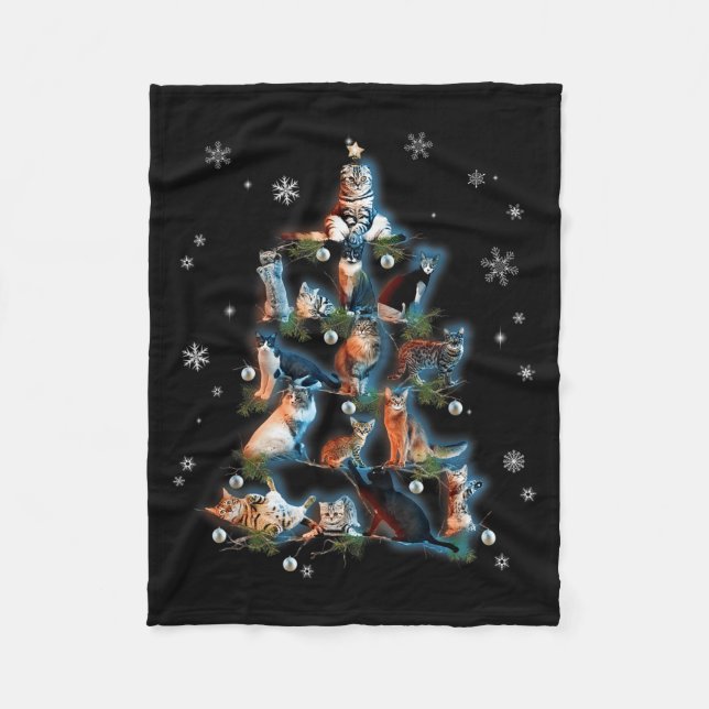 Clic Holiday Kitty Cat Christmas Tree Meowy Catmas Fleece Blanket (Front)