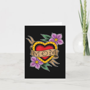 Clic Mum Heart And Flowers Old School Tattoo Art Card