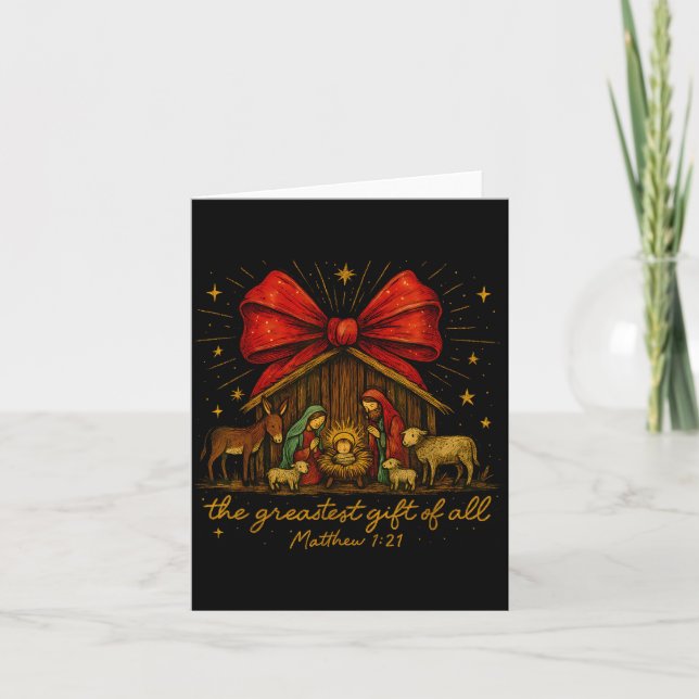 Clic Nativity Scene – Greatest Gift Matthew 1_21  Card (Front)