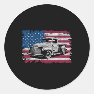 Clic Old Pickup Truck American Flag 4th Of July Pa Classic Round Sticker