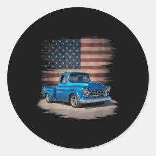 Clic Old Pickup Truck American Flag 4th Of July Pa Classic Round Sticker