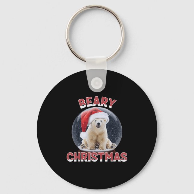 Clic Snow Globe Christmas Lar Bear  Key Ring (Front)