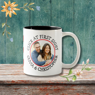 Click at first sight Valentine Couple Custom Photo Two-Tone Coffee Mug