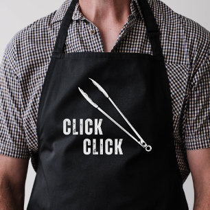 Click Click Funny Minimal Black Barbeque Tongs Apron