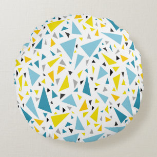 Click to favourite design Yellow and blue triangl Round Cushion